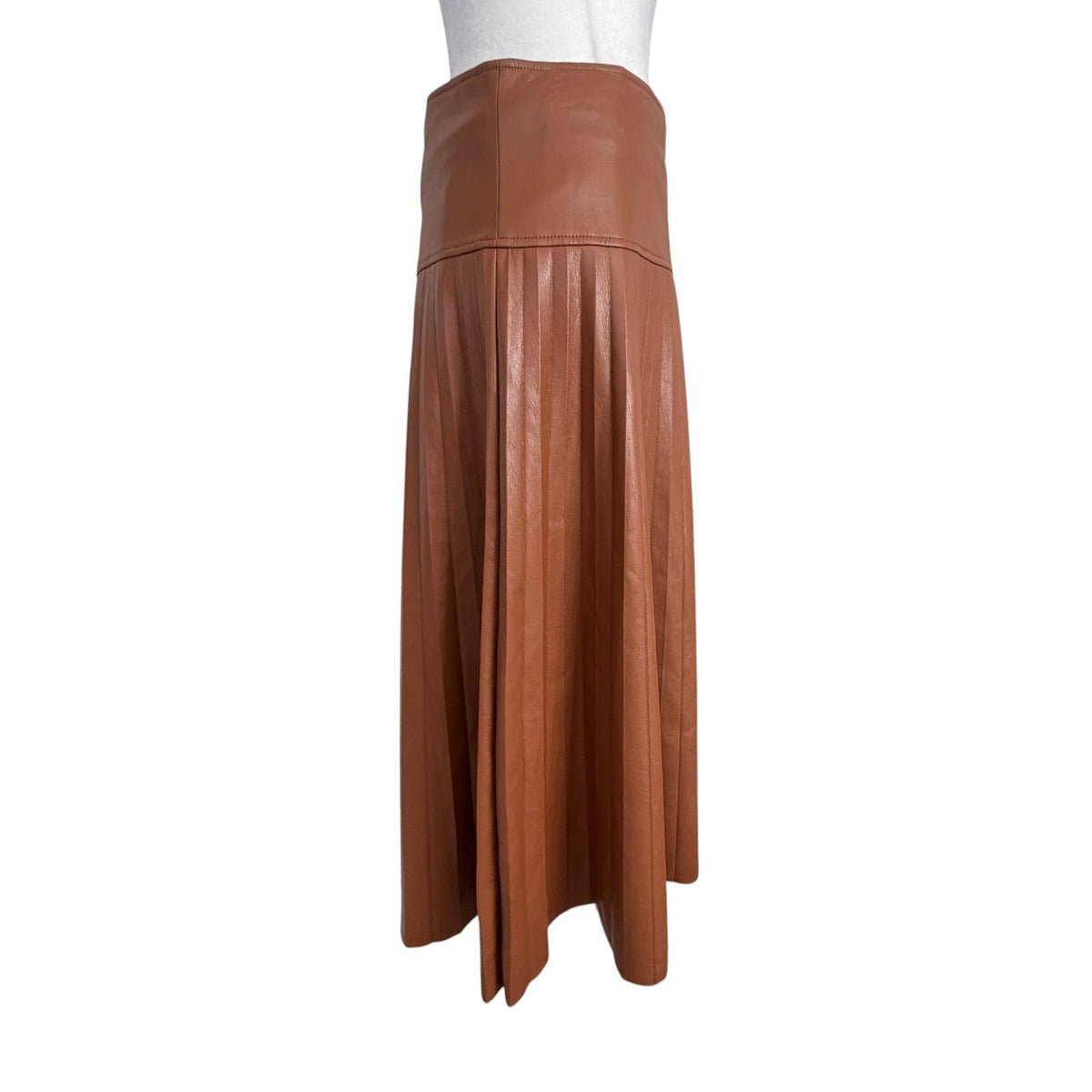Anthropologie Caballero Caramel Brown Faux Leather Pleated Skirt Womens Size XS