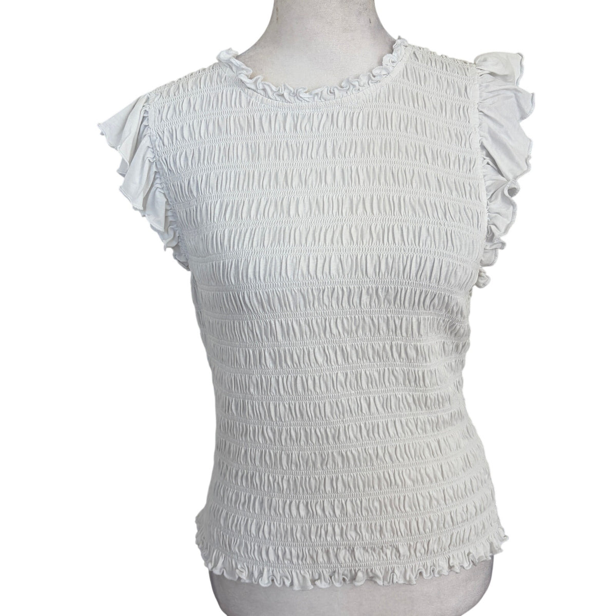 Veronica Beard White Ruched and Ruffled T-Shirt Top Womens Size Medium
