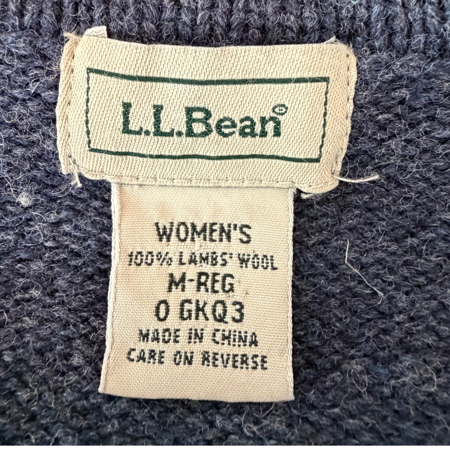 Vintage LL Bean Navy Blue Lambs Wool Full Zip Cardigan Sweater Women Size Medium