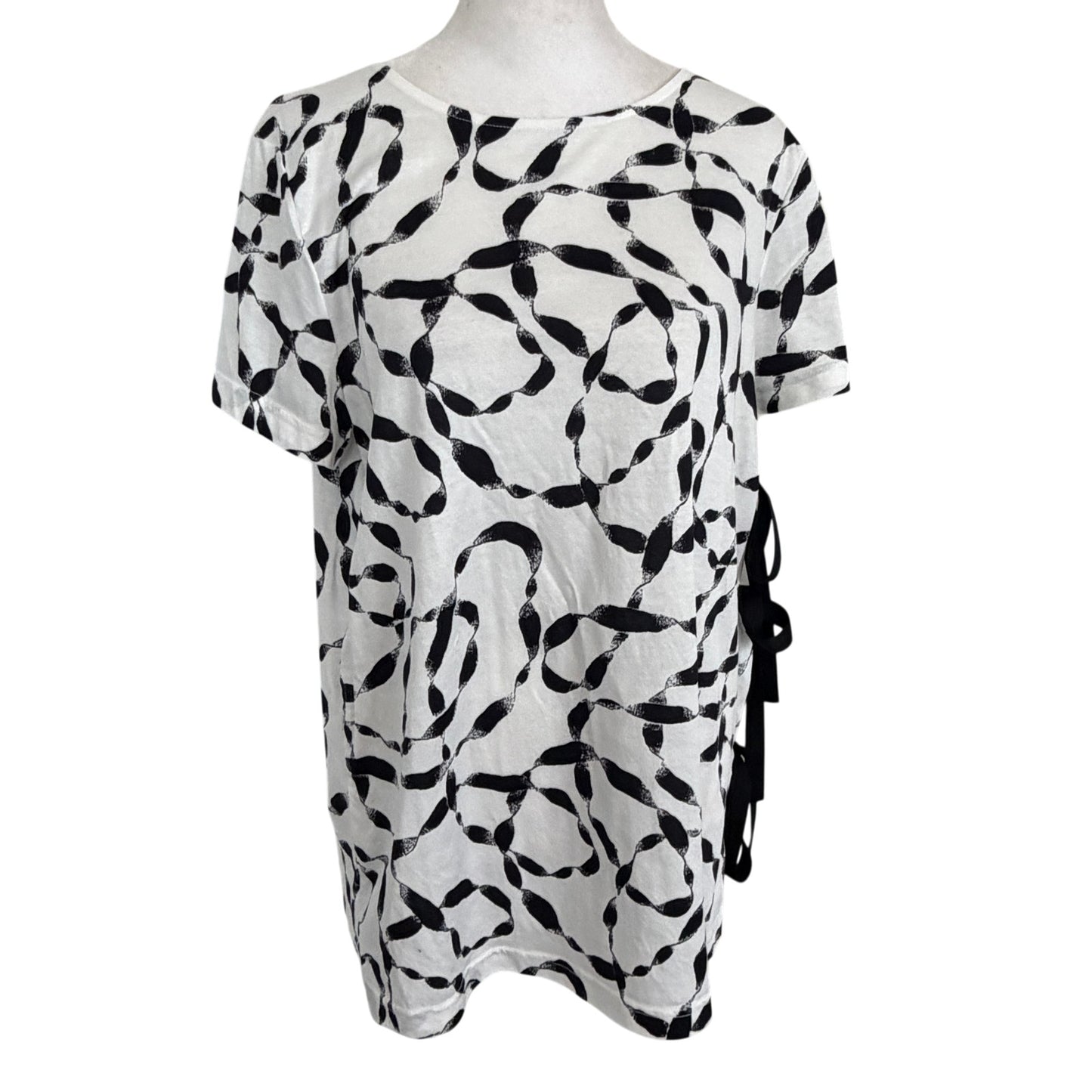 Helmut Lang White and Black Short Sleeve Top Black Side Ties Womens Size Medium