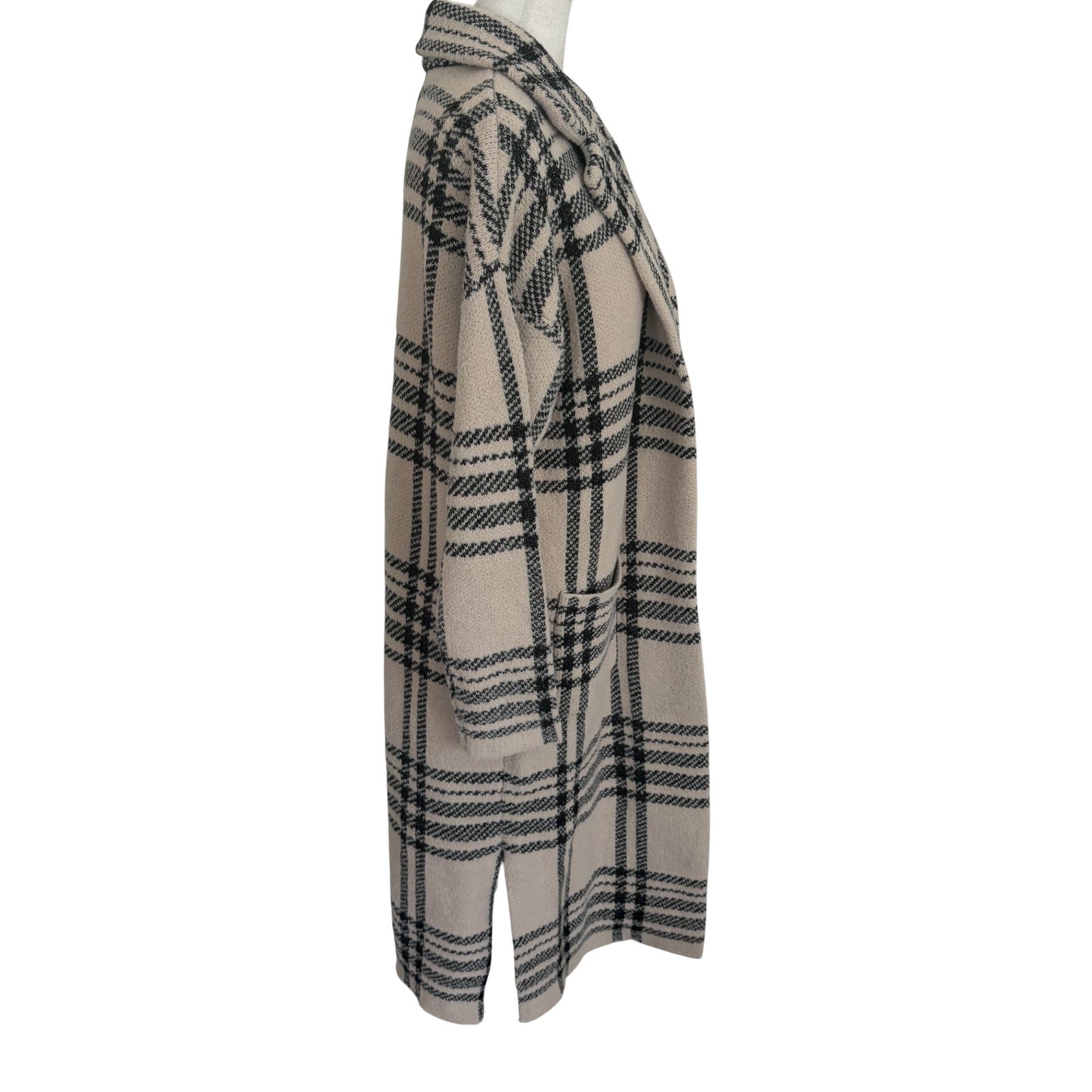Sincerely Jules Tan and Black Plaid Long Cardigan Jacket Coat Womens Size Small