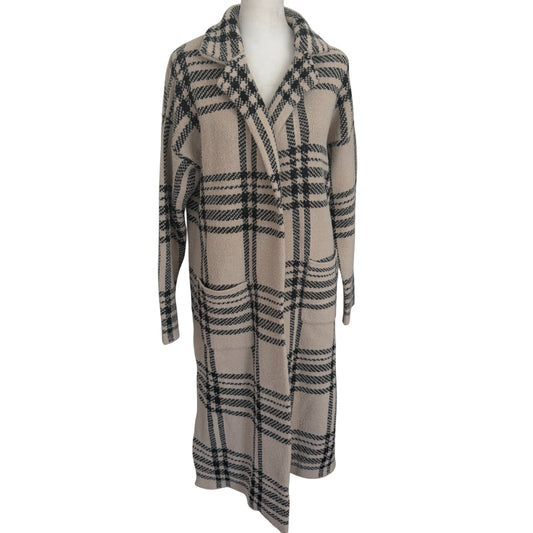 Sincerely Jules Tan and Black Plaid Long Cardigan Jacket Coat Womens Size Small