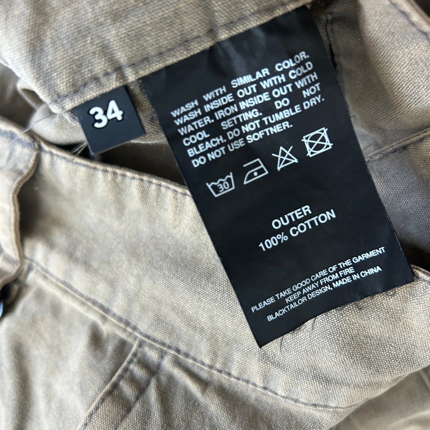 Blacktailor Dark Tan Black Washed Cargo Pants Mens Size 34 x 32 NEW