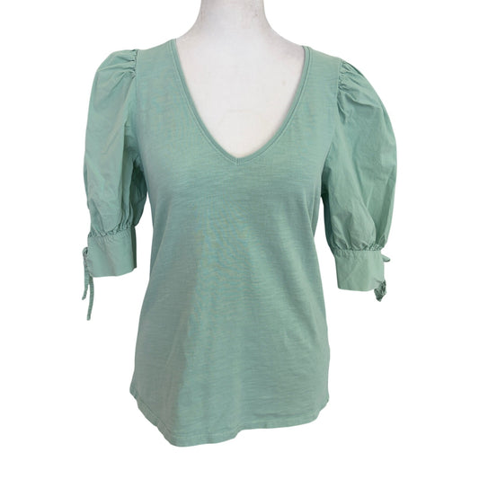 Love The Label Anthropologie Floral Ruffle Mini Dress Blue Green Cotton Size S
