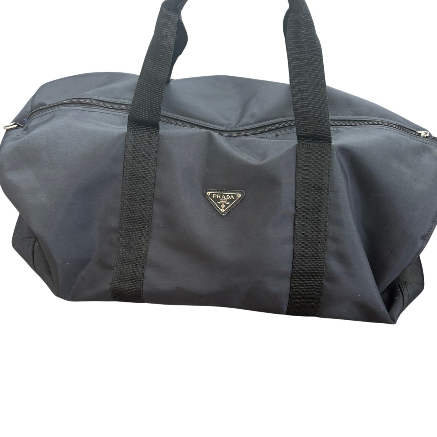Prada Black Duffle Bag Nylon Black Travel Gym Weekender Carry On DAMAGED ZIPPER
