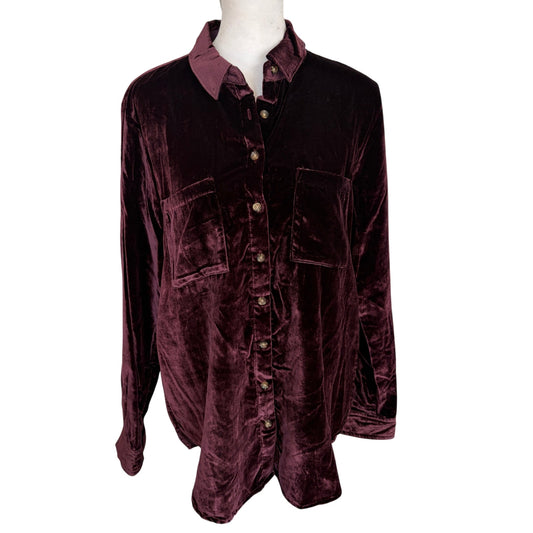 Maeve Anthropologie Burgundy Velvet Button Down Top Womens Size 6 NEW