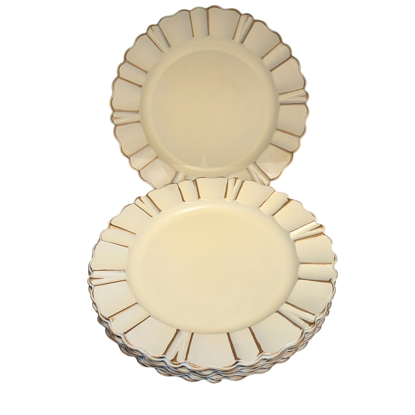 Pier 1 One Chargers (6) Polypropylene 13” Off White Gold Scalloped Edge