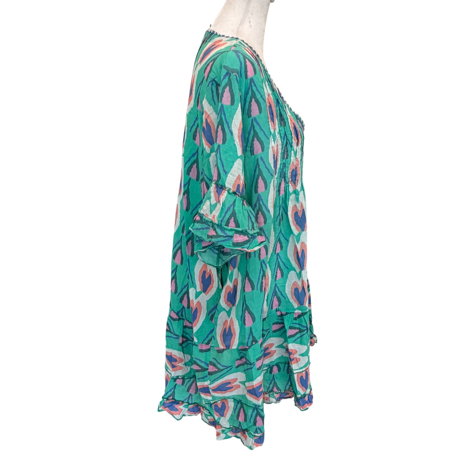 Anthropologie Duet Green Blue Print Dress Coverup Womens Size Large