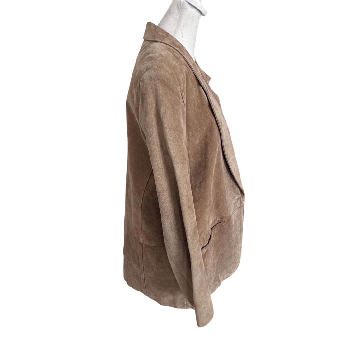 LL Bean Vintage Leather Jacket Tan Suede Button Up Blazer Womens Size 12 Petite