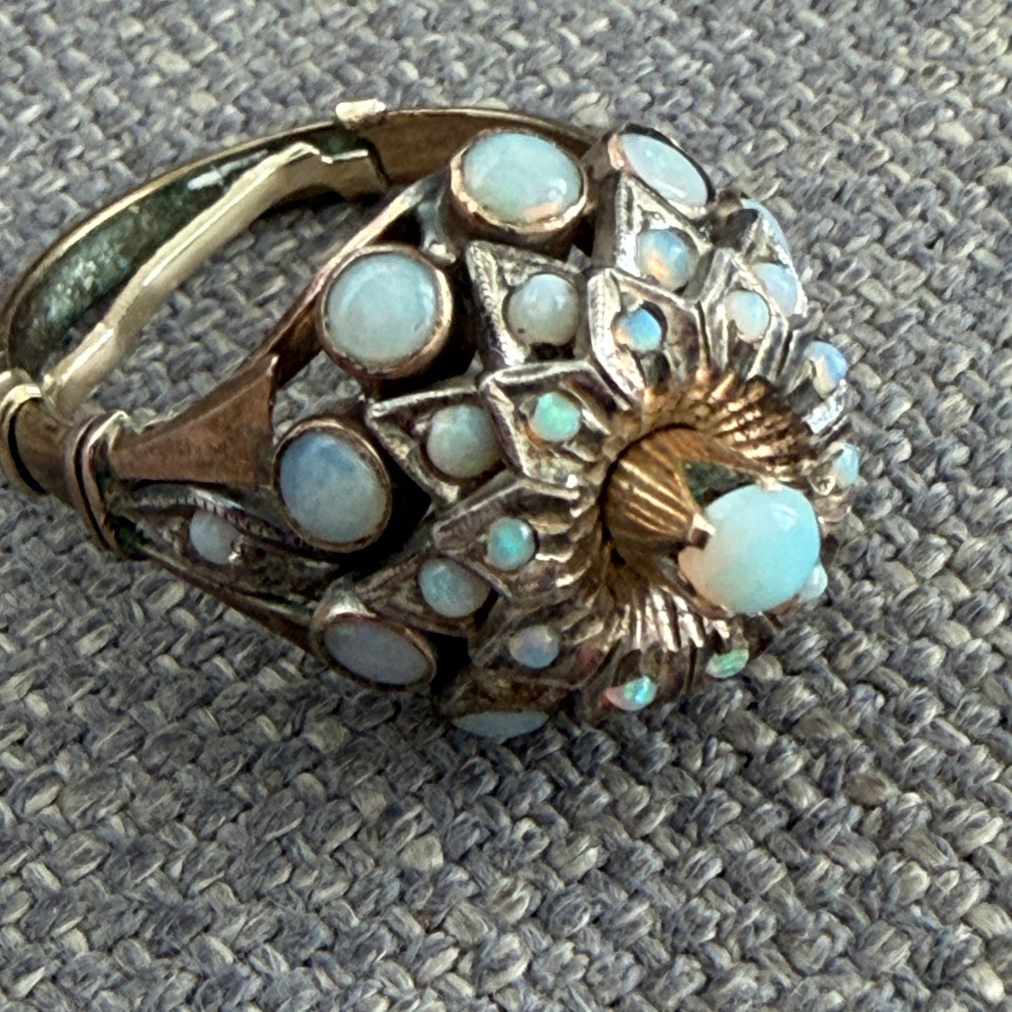 Antique Thai Princess Harem Opal Cluster Ring 14K Gold (2 Missing Stones)