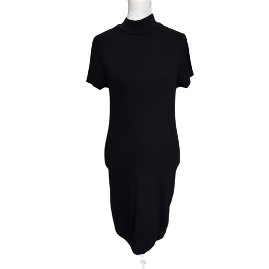 Michael Stars Black Short Sleeve Mock Neck Ribbed Mini Dress Womens Size Medium