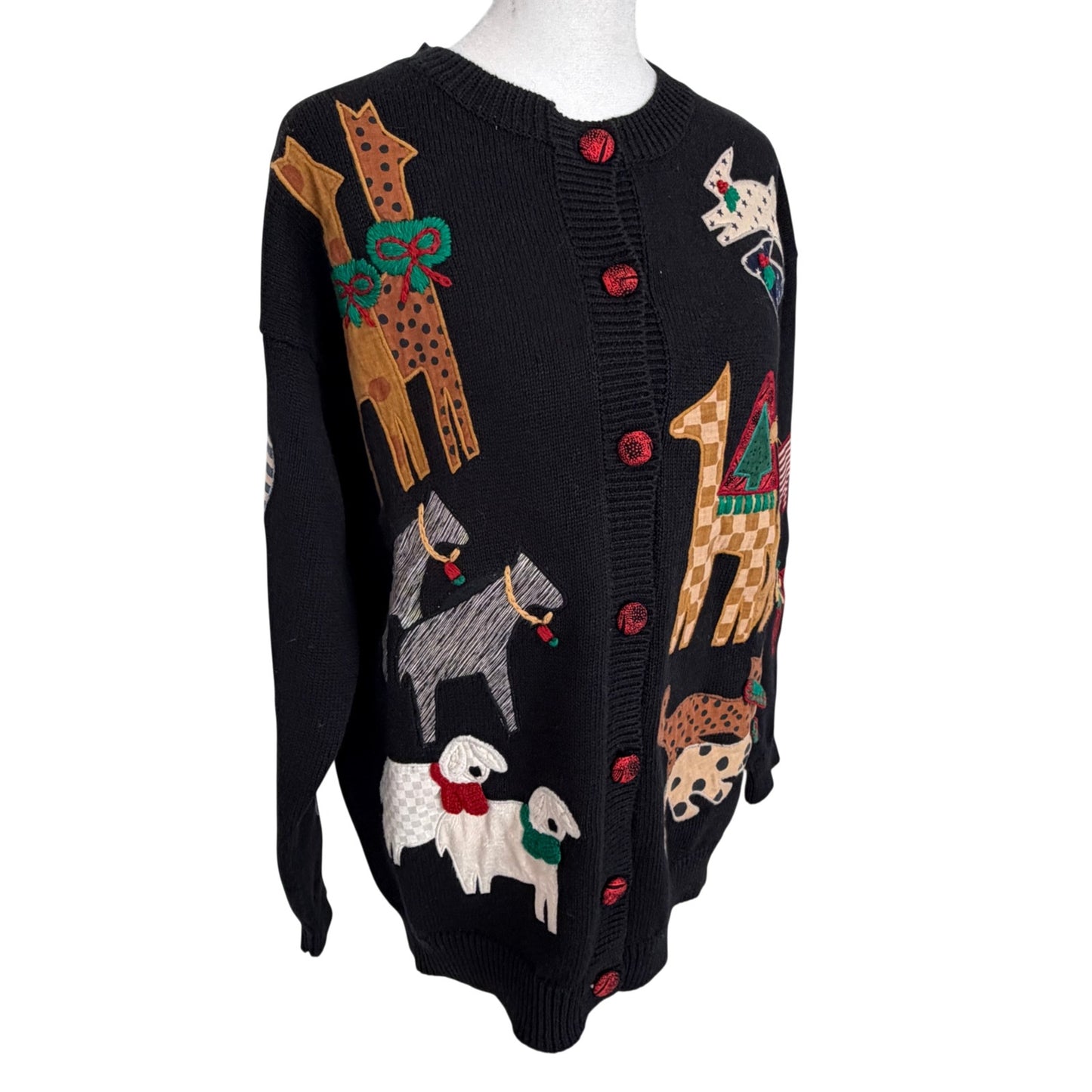 Susan Bristol Vintage 1993 Noah's Ark Holiday Cardigan Sweater Women Size Medium