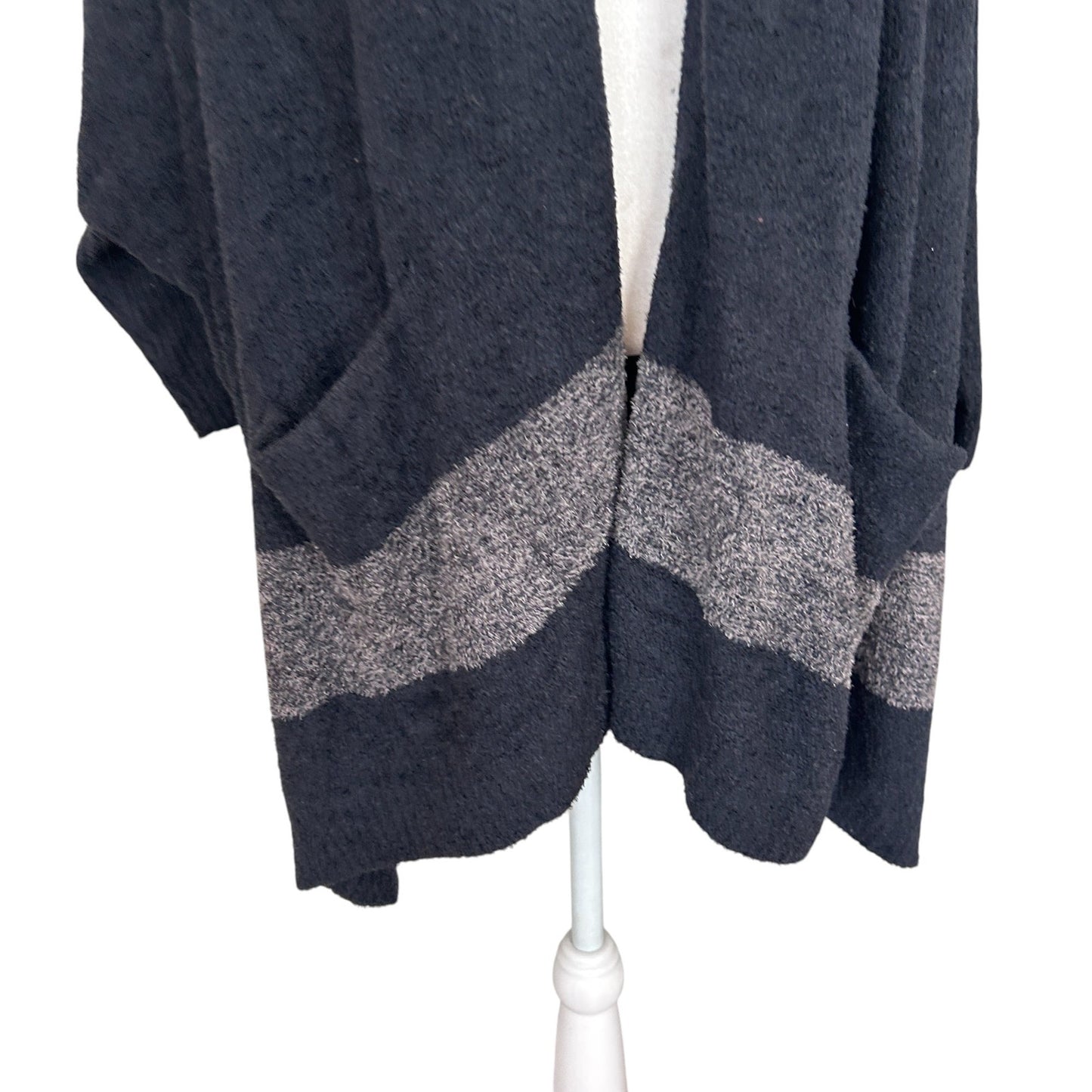 Barefoot Dreams Cozychic Lite Black and Gray Long Cardigan Sweater One Size NEW