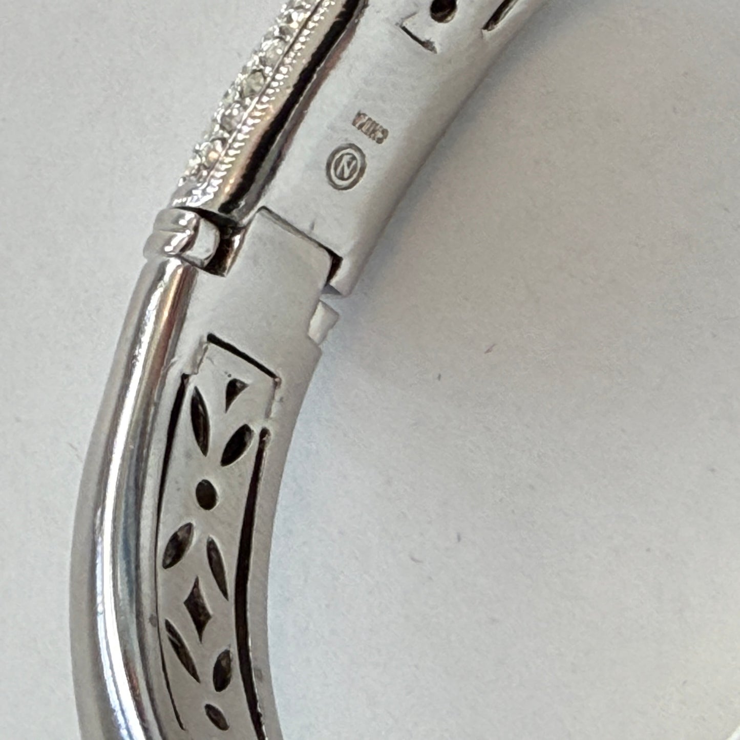 Nadri Half Pave CZ Hinged Oval Bangle Bracelet