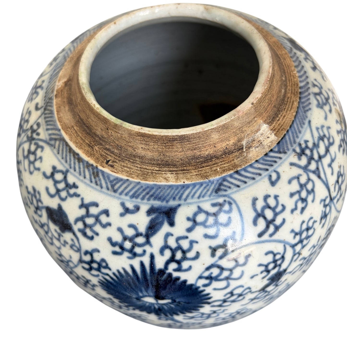 Antique 19th Century Chinese Art Porcelain Blue and White Ginger Jar 9" x 7"