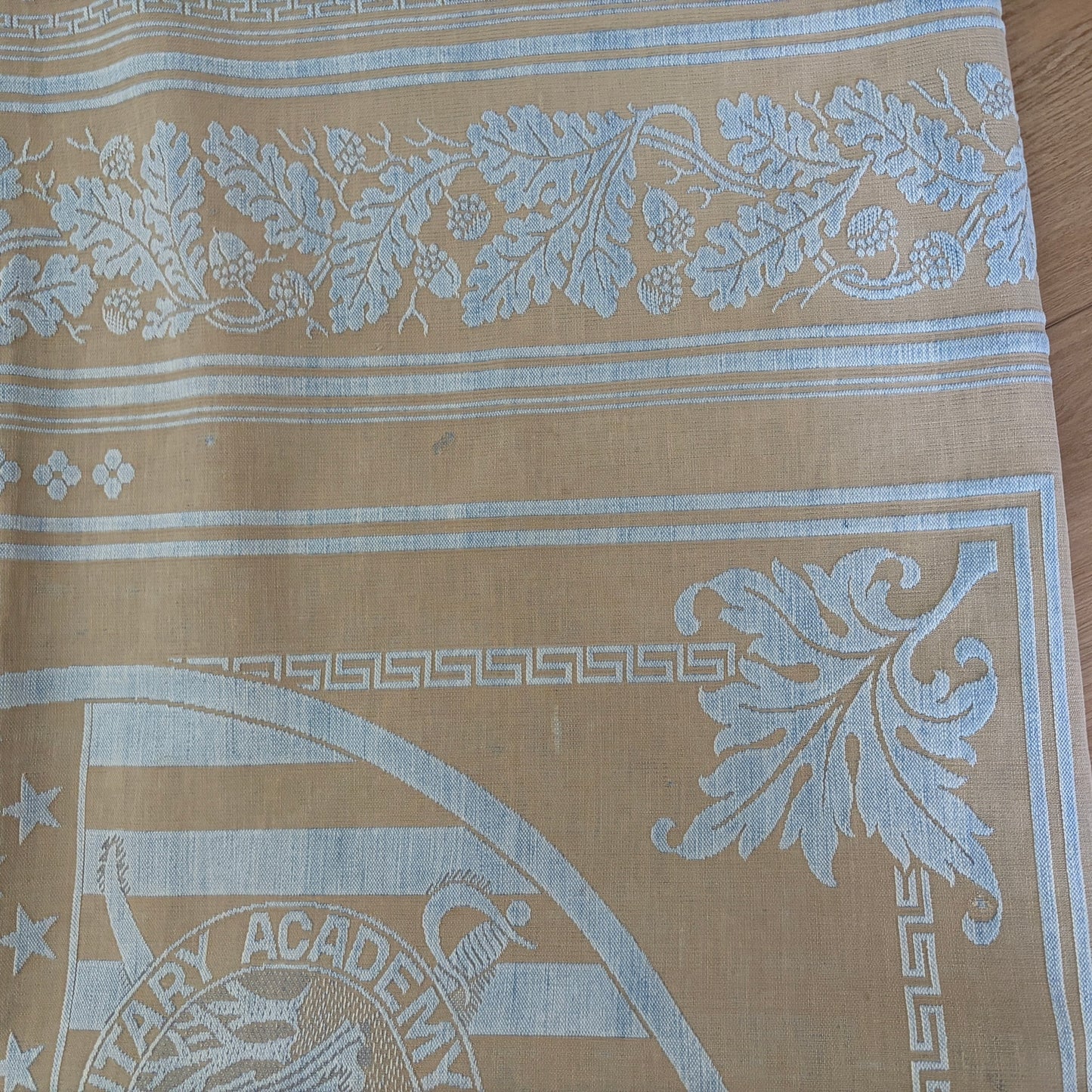 Vintage Monument Mills Valley Forge Military Academy Blue/Tan Coverlet 61" x 88"