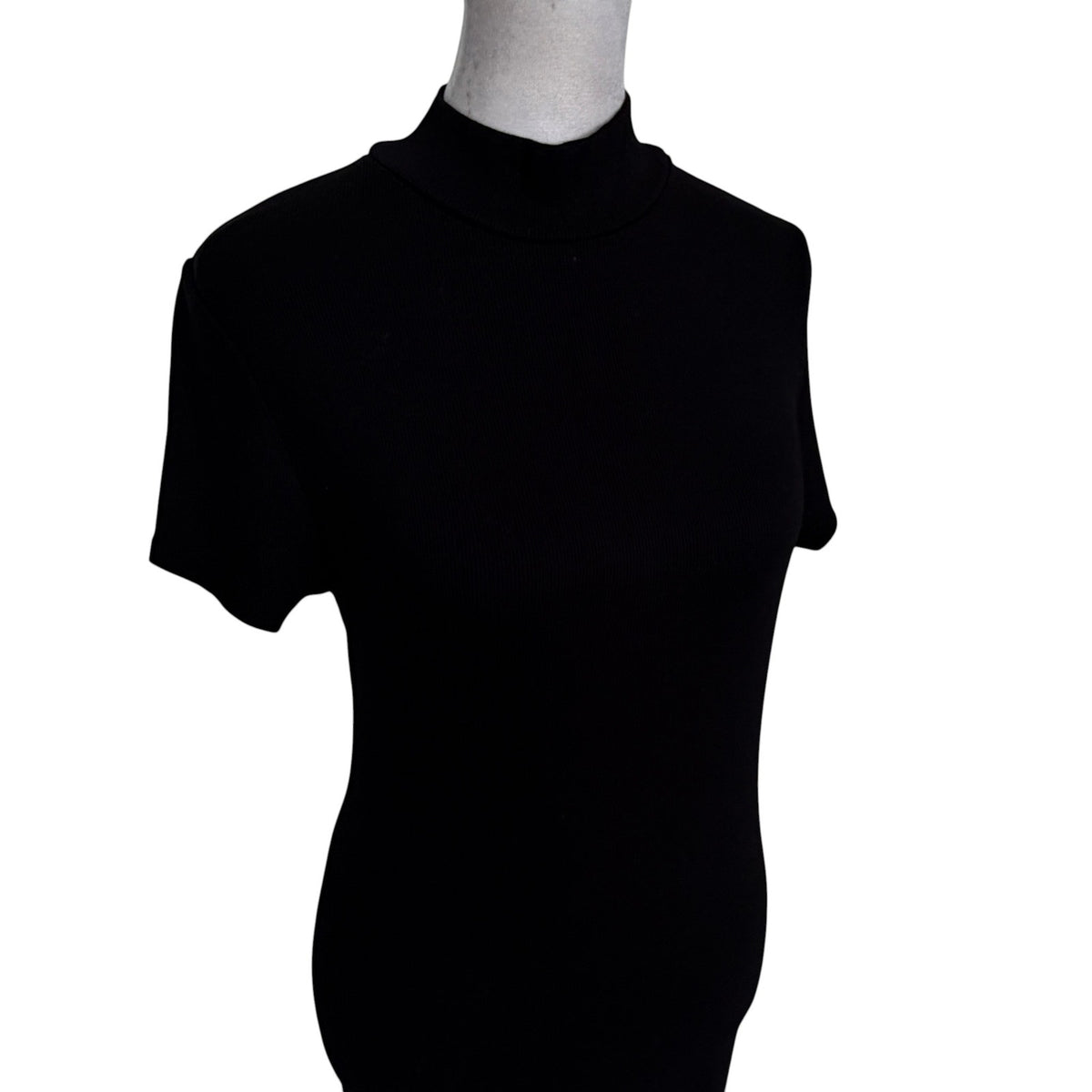 Michael Stars Black Short Sleeve Mock Neck Ribbed Mini Dress Womens Size Medium