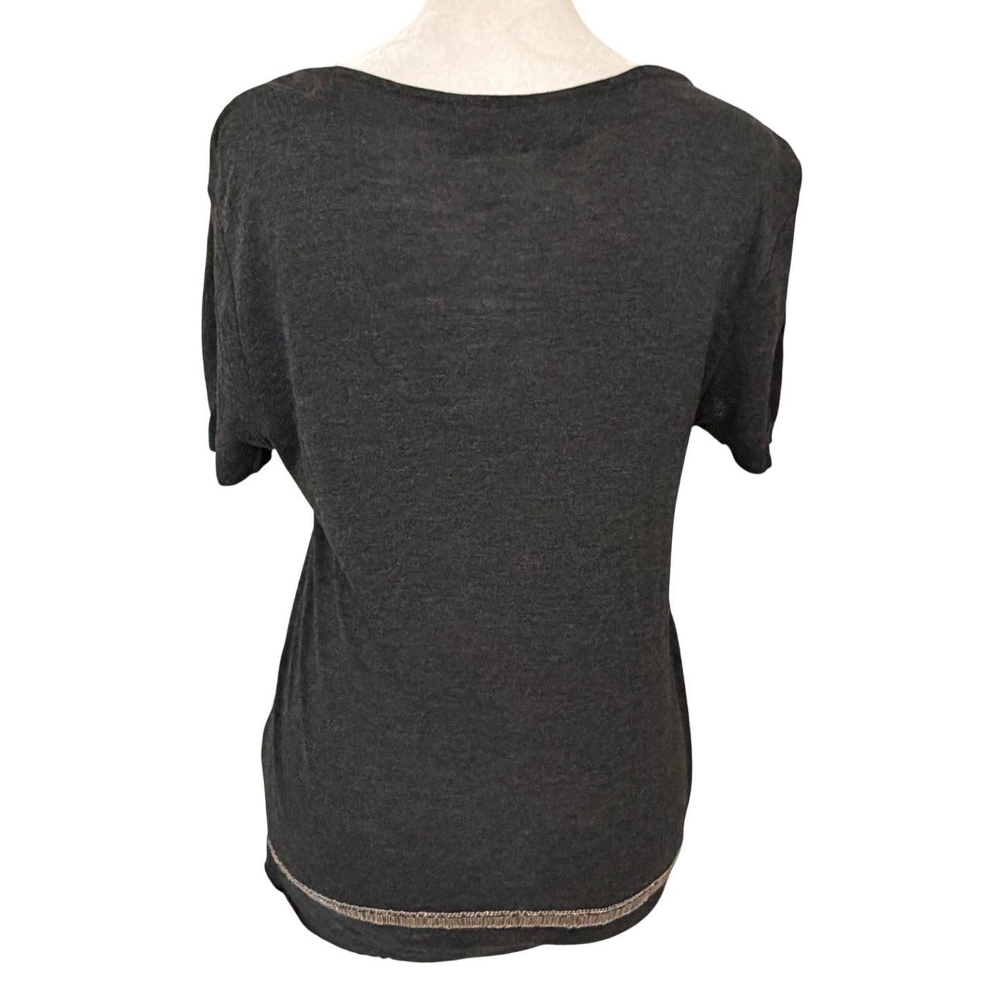 ALLSAINTS Grey Hand Embellished Beaded Short Sleeve Top Womens Size 2