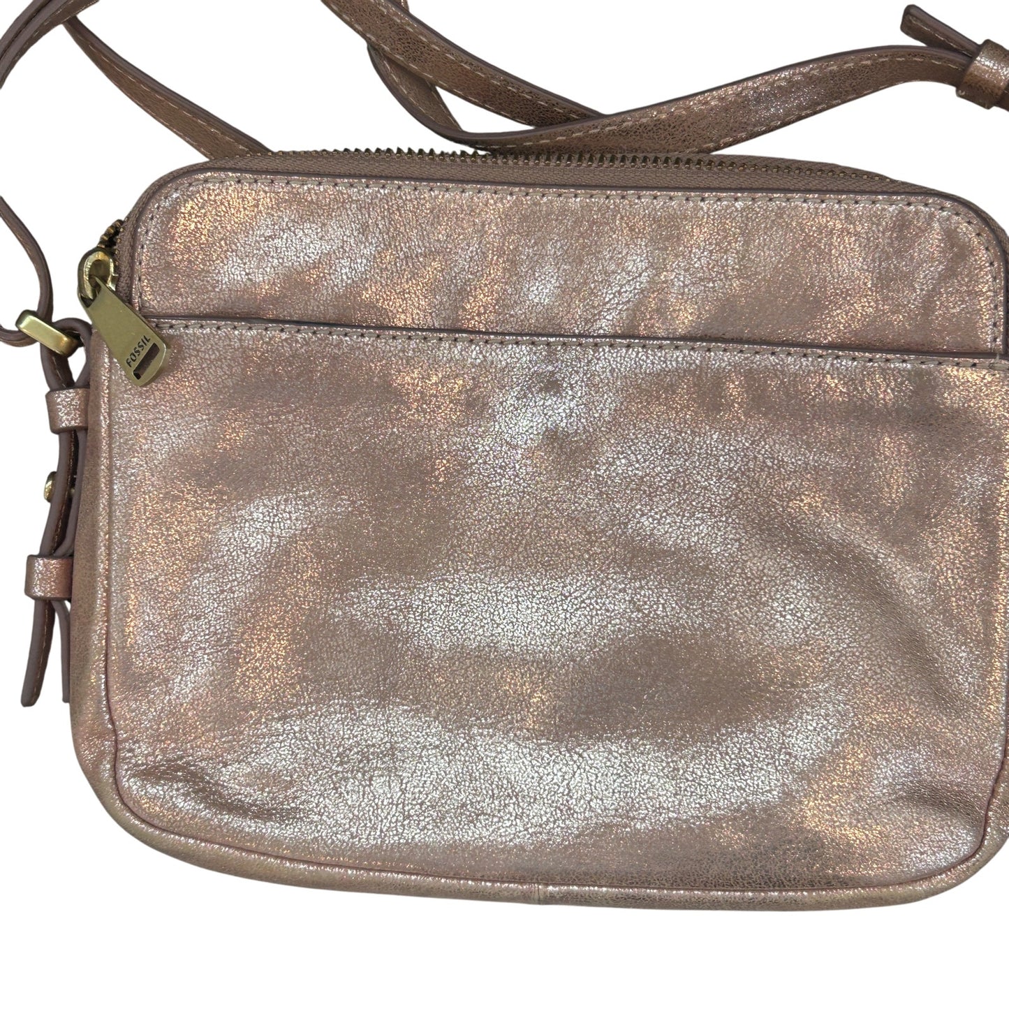 Fossil Bronze Sparkly Cow Hide Leather Crossbody Bag Handbag