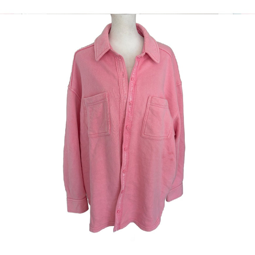 Aerie LumberJane Pink Oversize Button Down Top Shacket Womens Size Small