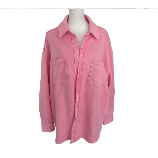 Aerie LumberJane Pink Oversize Button Down Top Shacket Womens Size Small