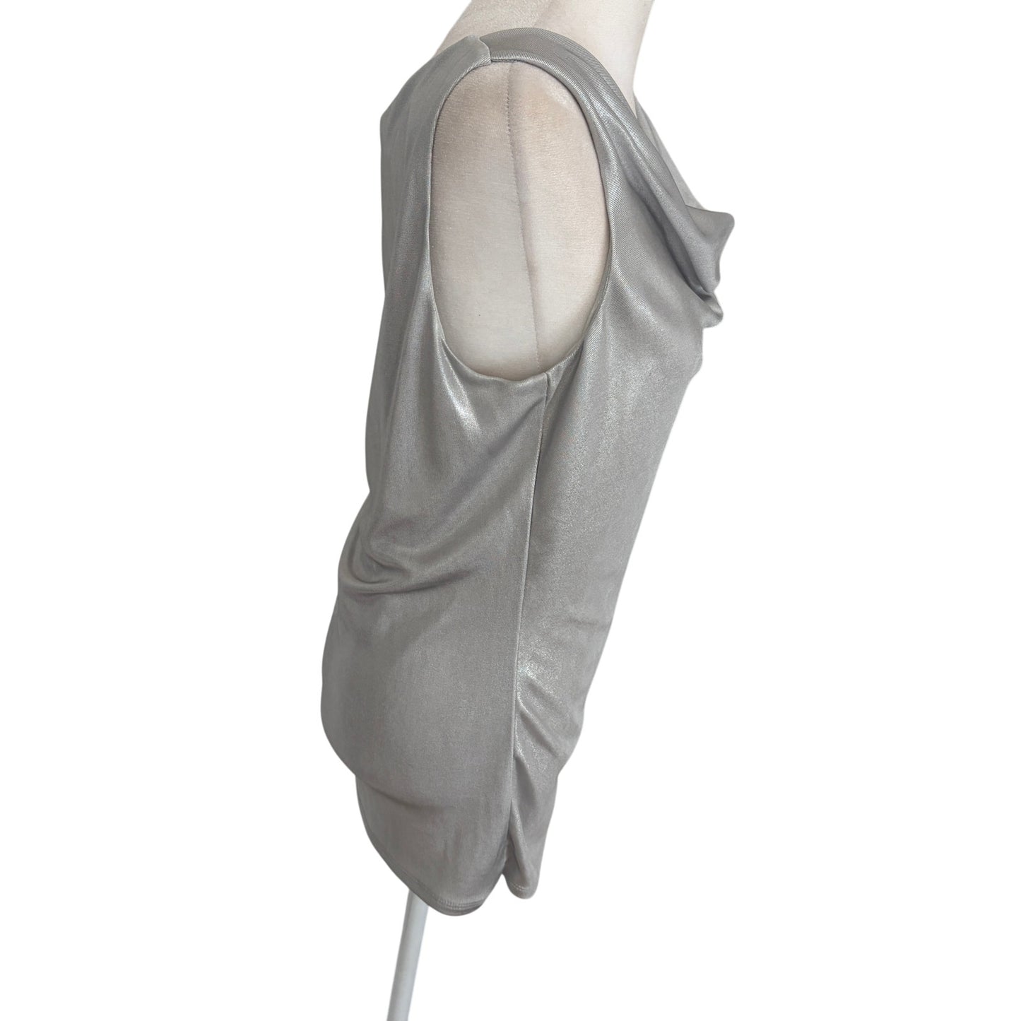 White House Black Market Silver Gray Sleeveless Top Cowl Neck Womens Size Medium
