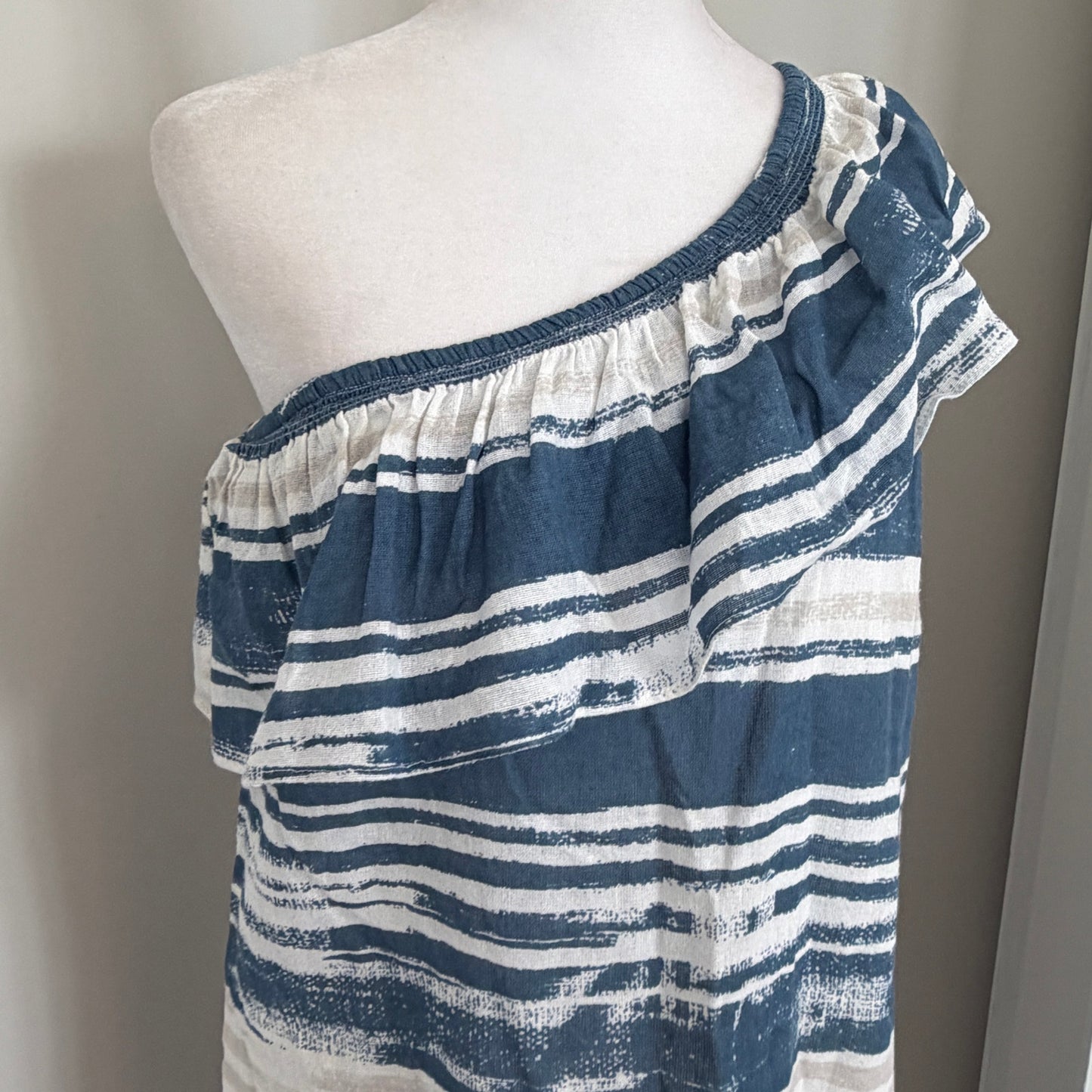 Lilla P Blue and White One Shoulder Summer Sundress Dress Womens Size Small