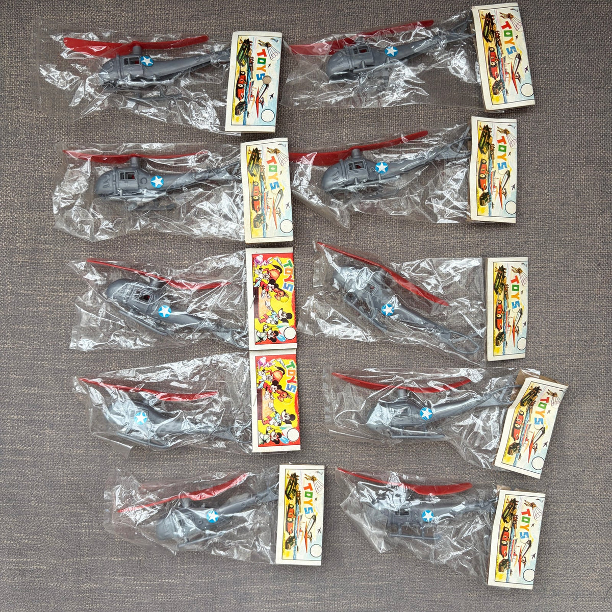 Vintage 1960s Dime-Store Gray Plastic Helicopter Toy Hong Kong NEW LOT of 5