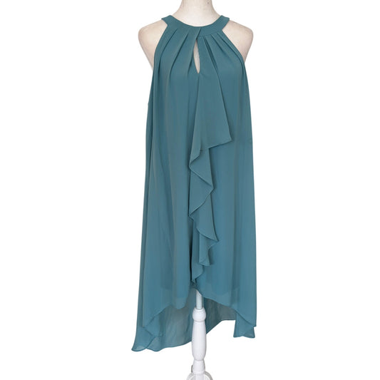 Adrianna Papell Robins Egg Blue Halter Ruffled High Low Dress Womens Size 12