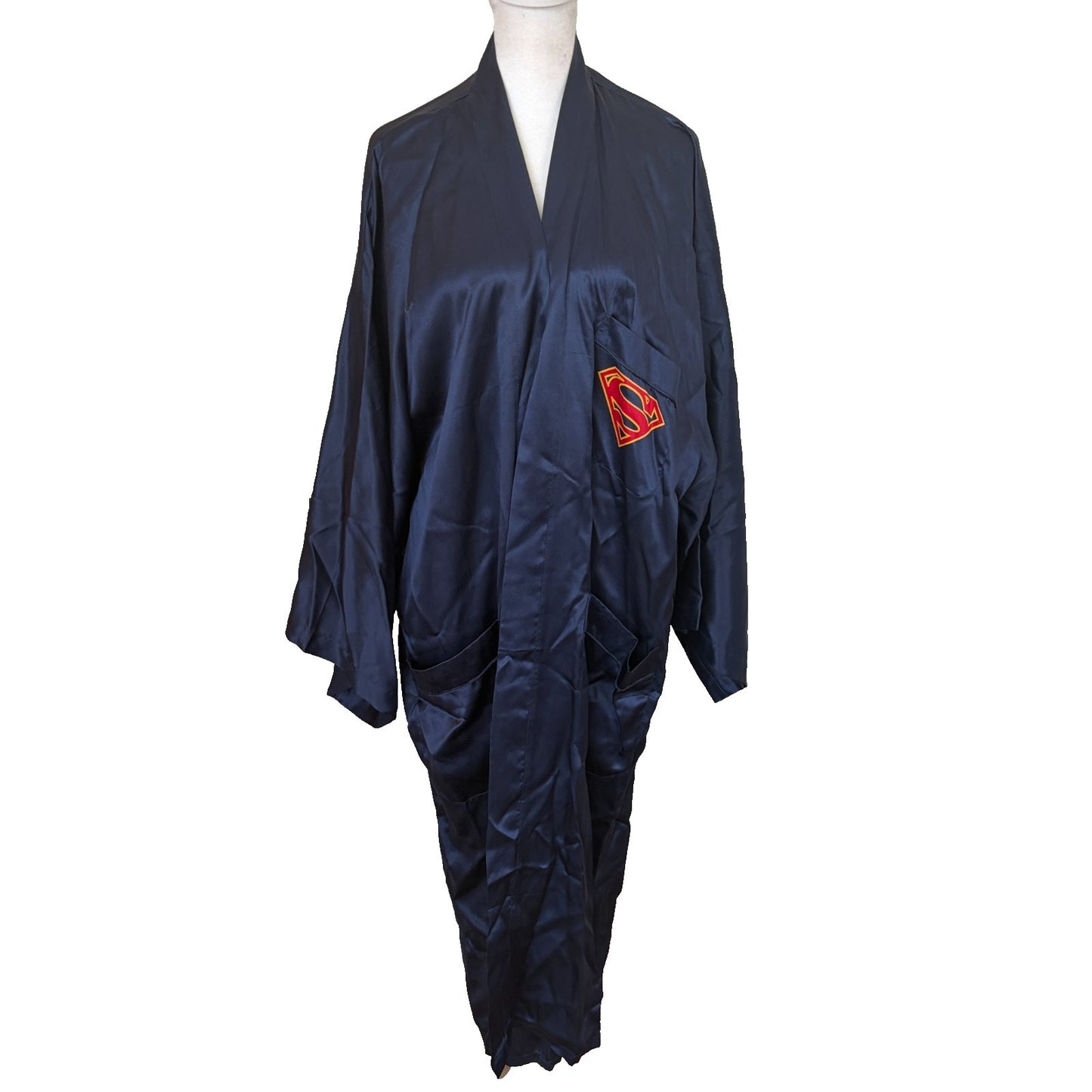 Warner Bros 1996 DC Comics Superman Navy Blue Silk Kimono Robe One Size Mens