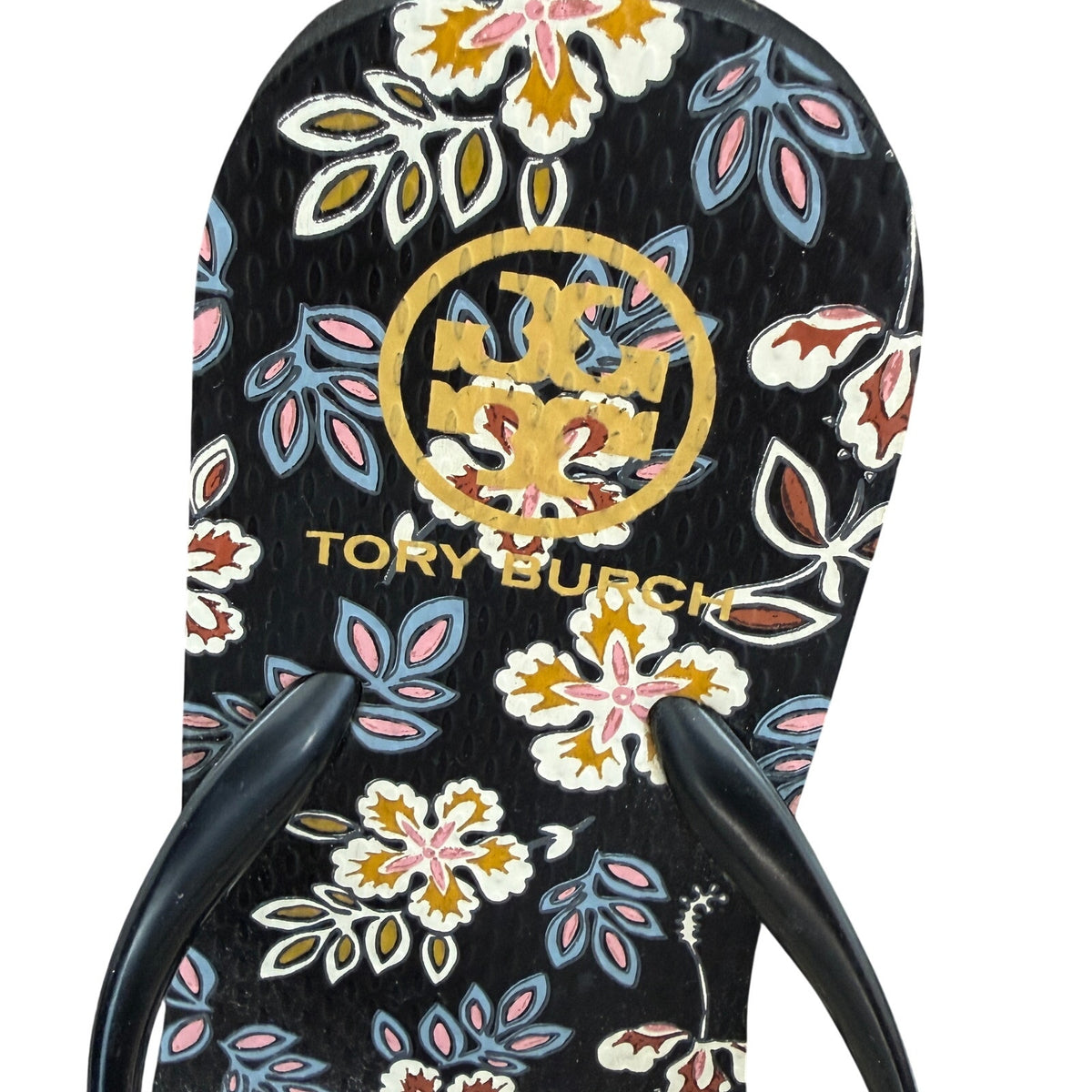 Tory Burch Black Floral Print Flip Flop Thong Sandals Womens Size 7