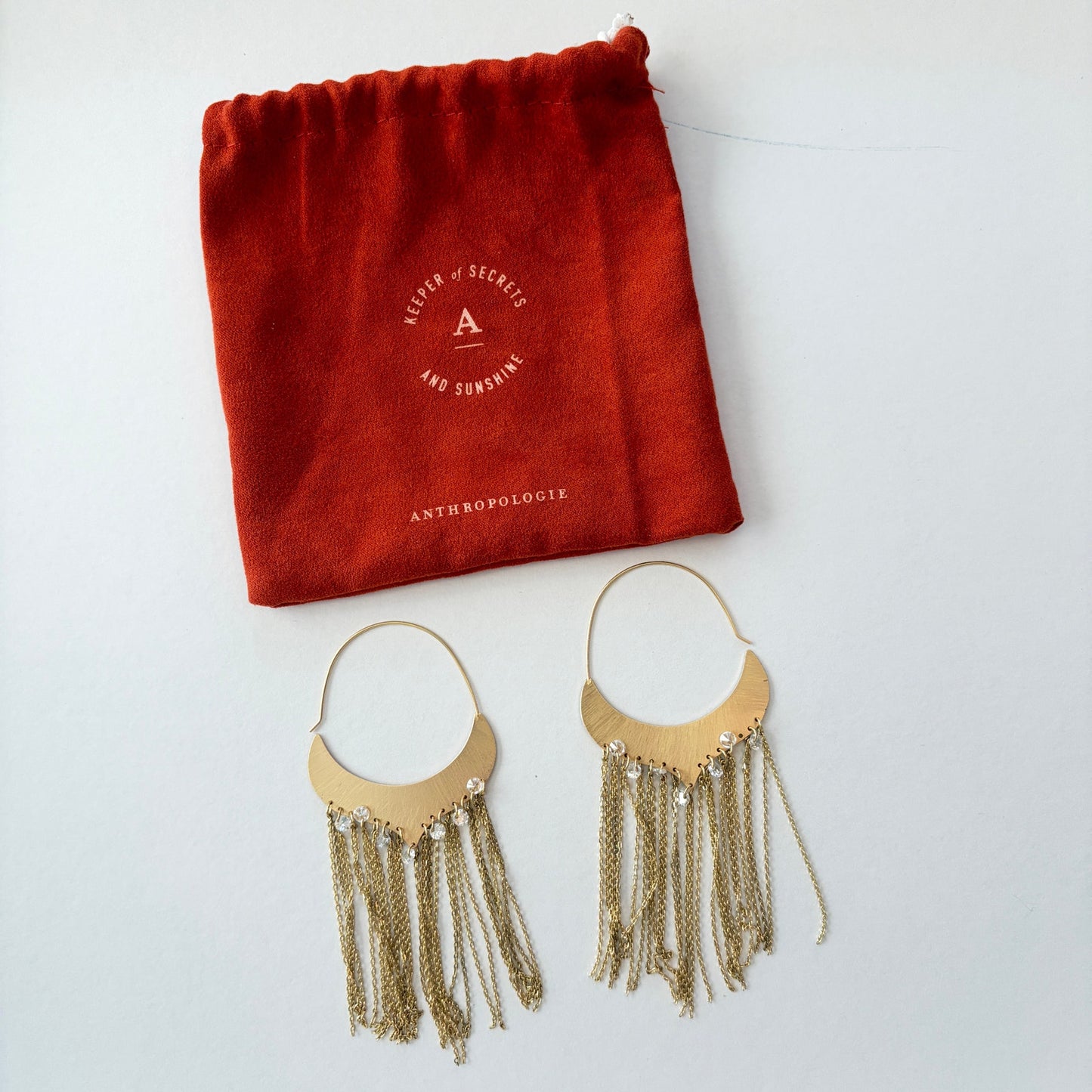 Anthropologie Gold Fringe Drop Earrings