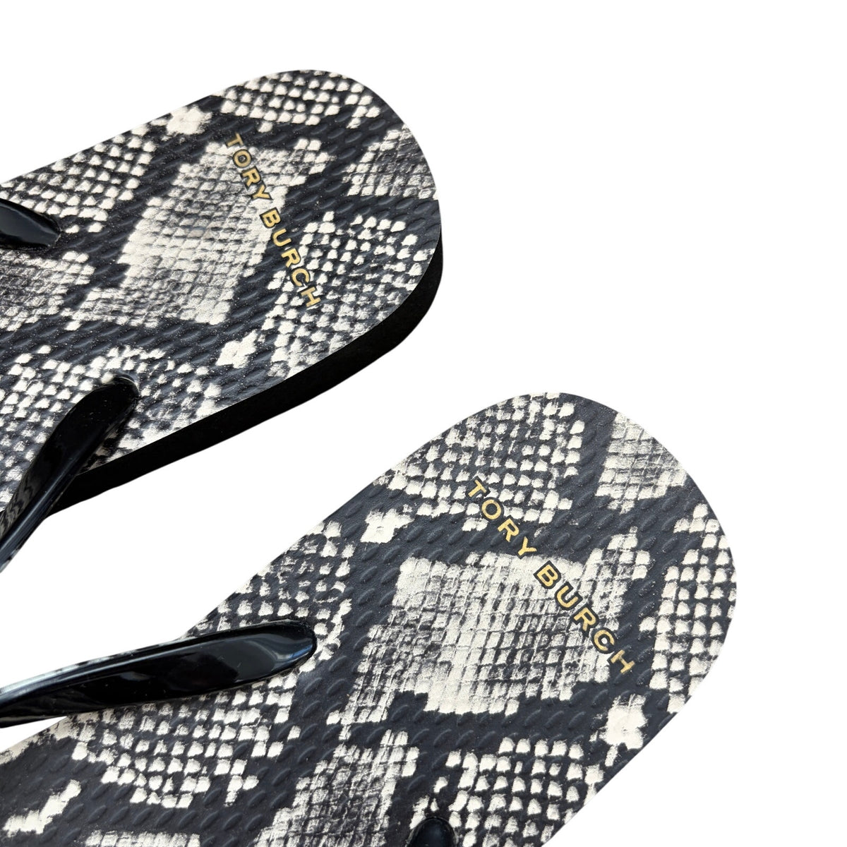 Tory Burch Black Ivory Snakeskin Print Flip Flop Thong Sandals Womens Size 7.5