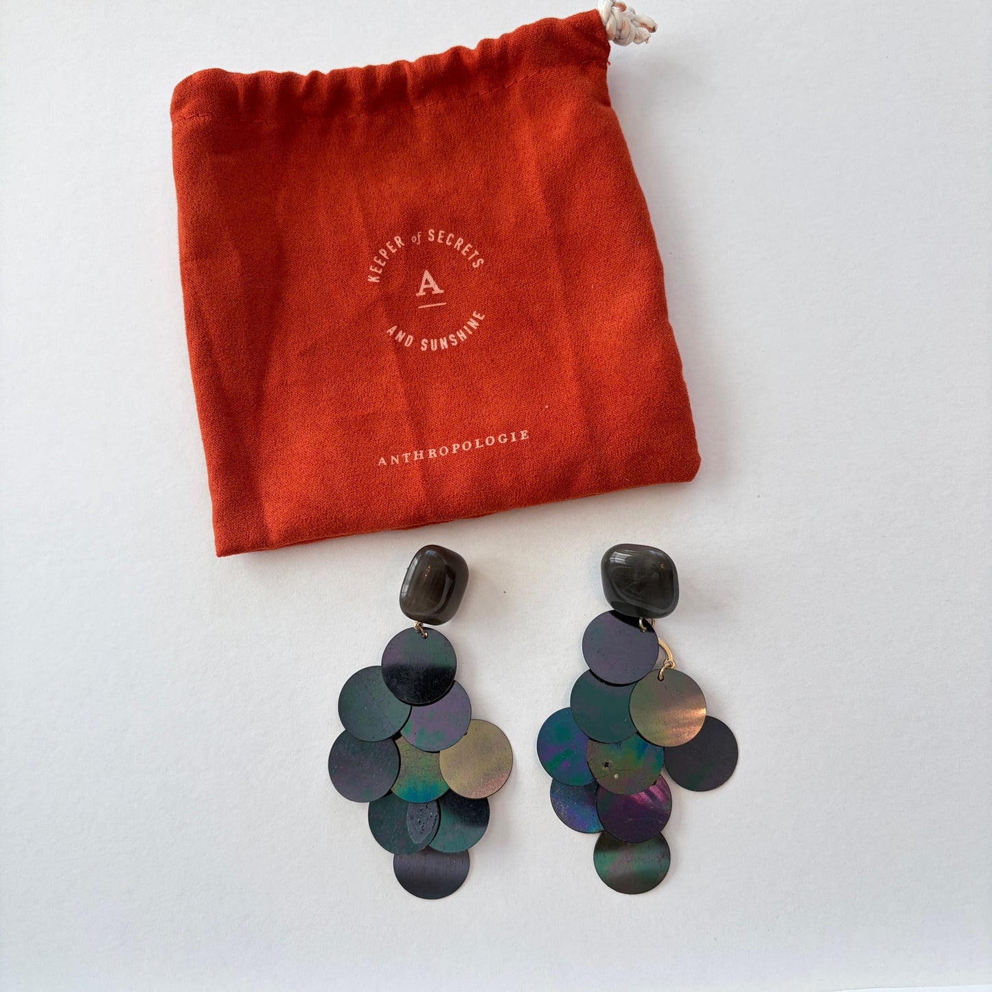 Anthropologie Shimmer Scale Drop Earrings Black / Blue / Purple