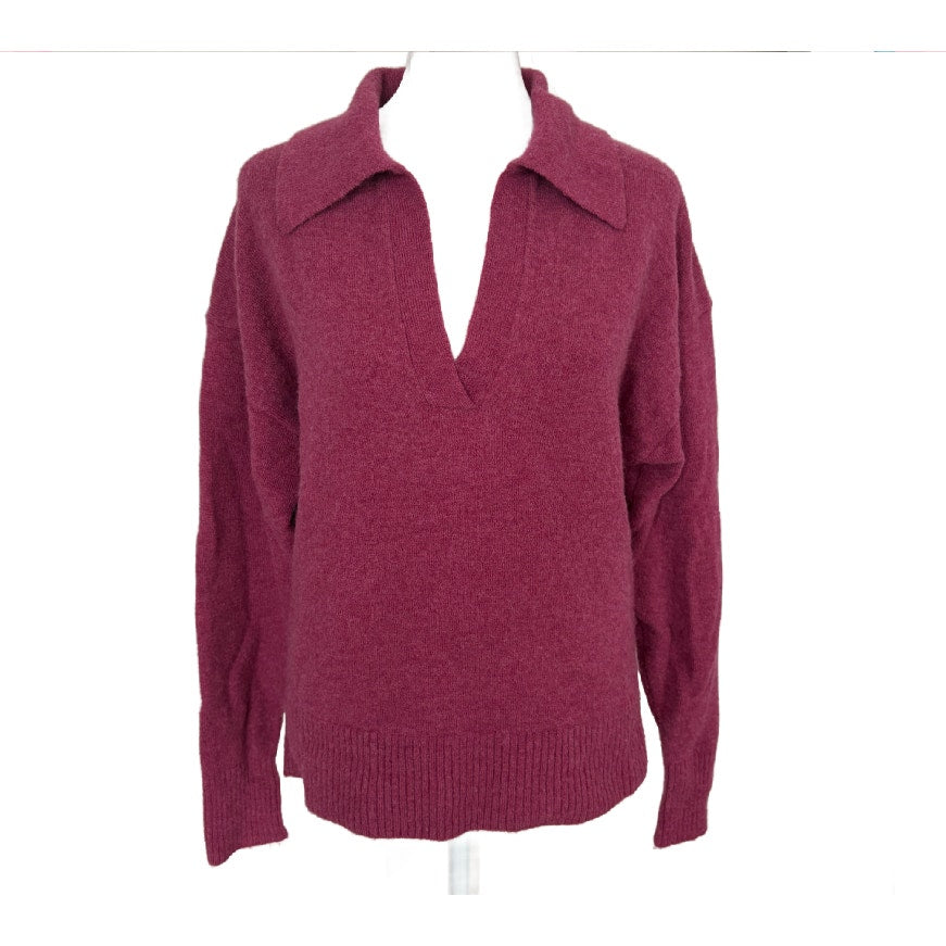 J. Crew Purple Pink Wool Blend V-Neck Collared Pullover Sweater Women Size Small