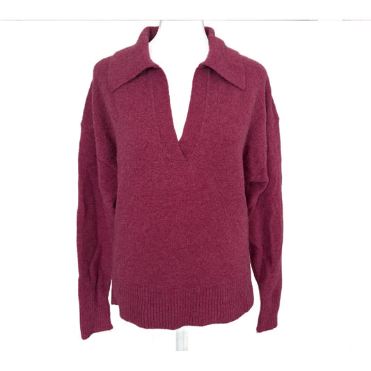 J. Crew Purple Pink Wool Blend V-Neck Collared Pullover Sweater Women Size Small