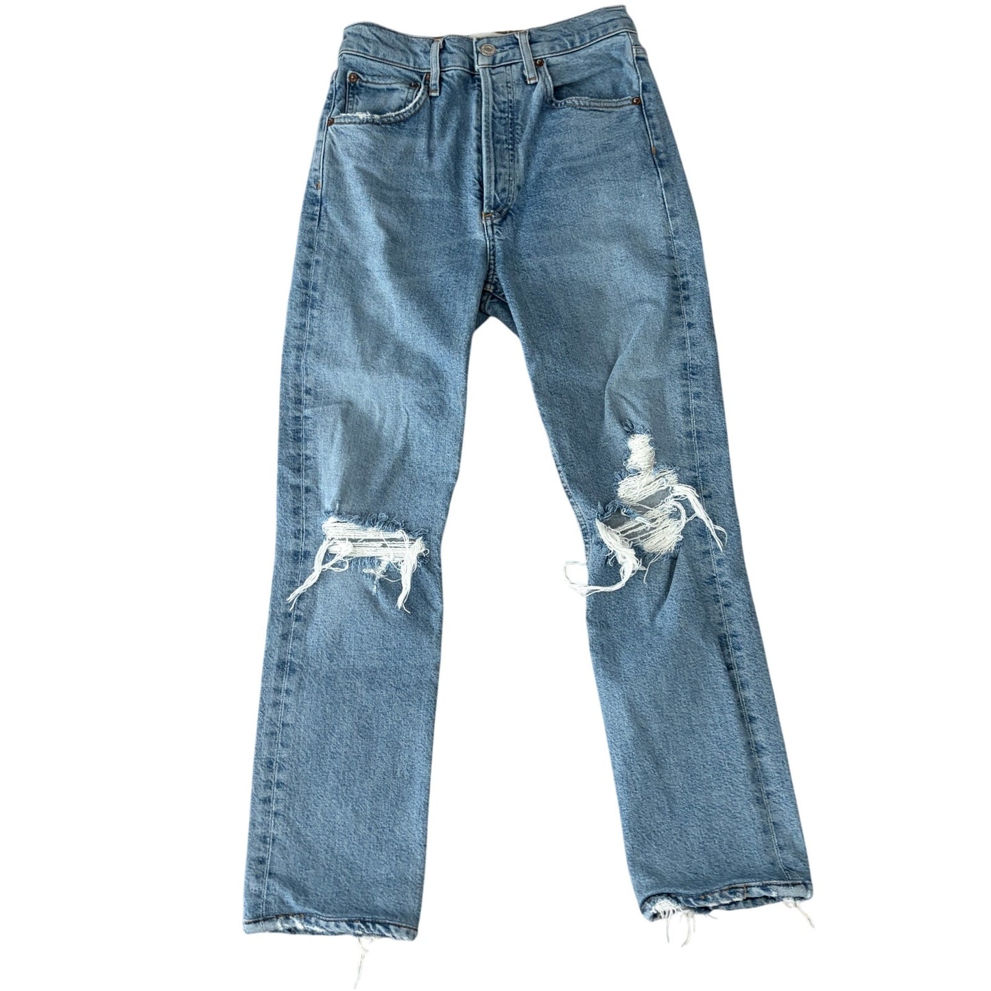 AGOLDE Riley High Rise Straight Crop Button Fly Jeans Distressed Womens Size 25