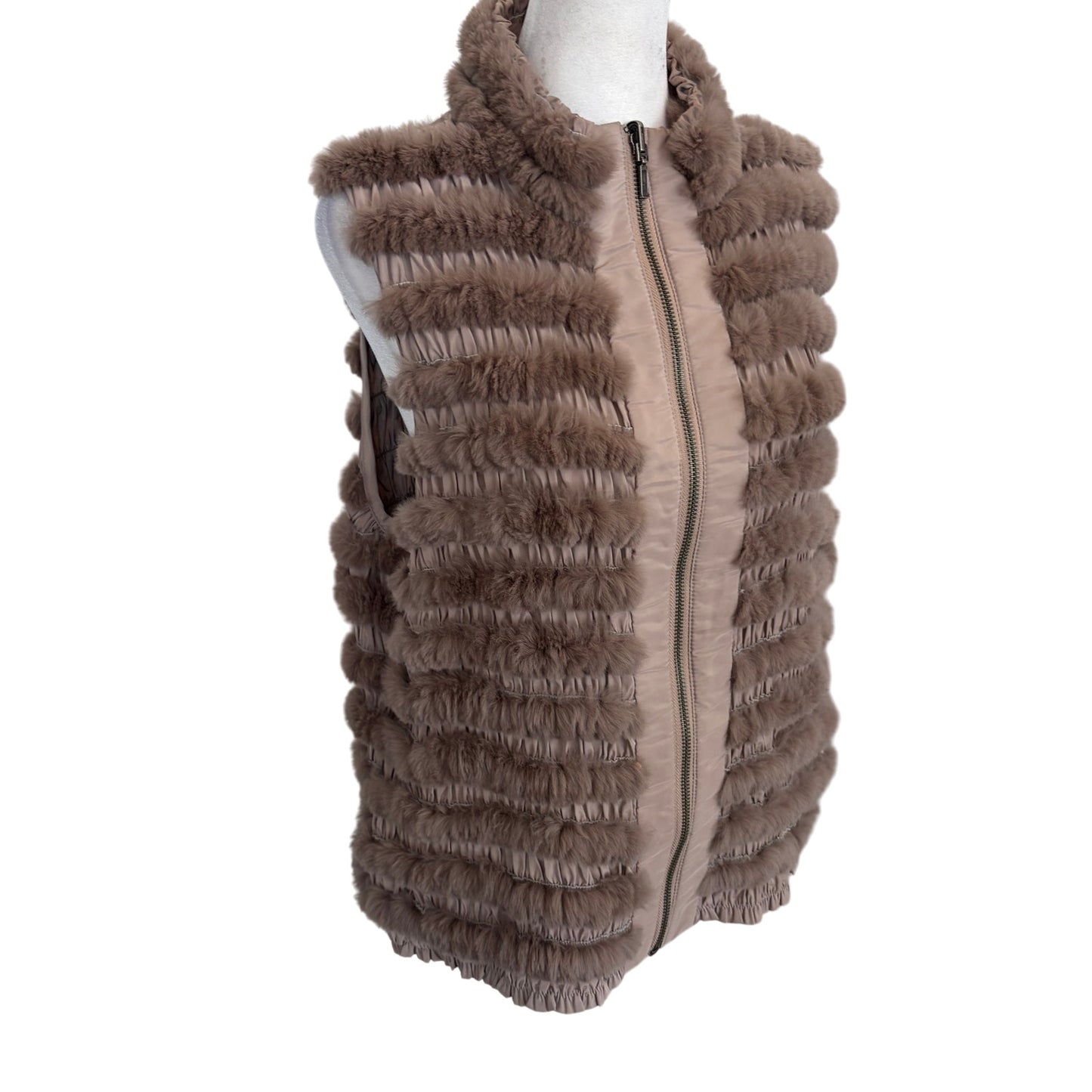 Genuine Taupe Rabbit Fur Ruched Stretchy Vest Womens Size Medium