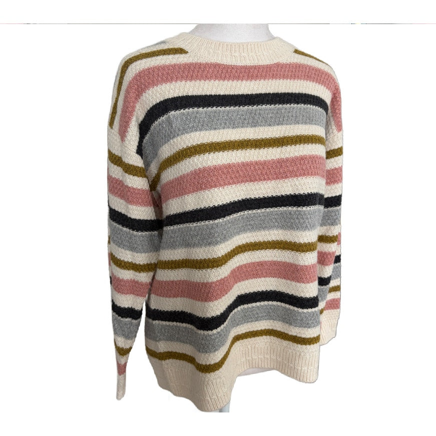FatFace Ivory, Gray, Pink, Striped Crew Neck Sweater Womens Size Small