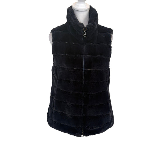 Navy Blue Faux Fur Vest Womens Size Small