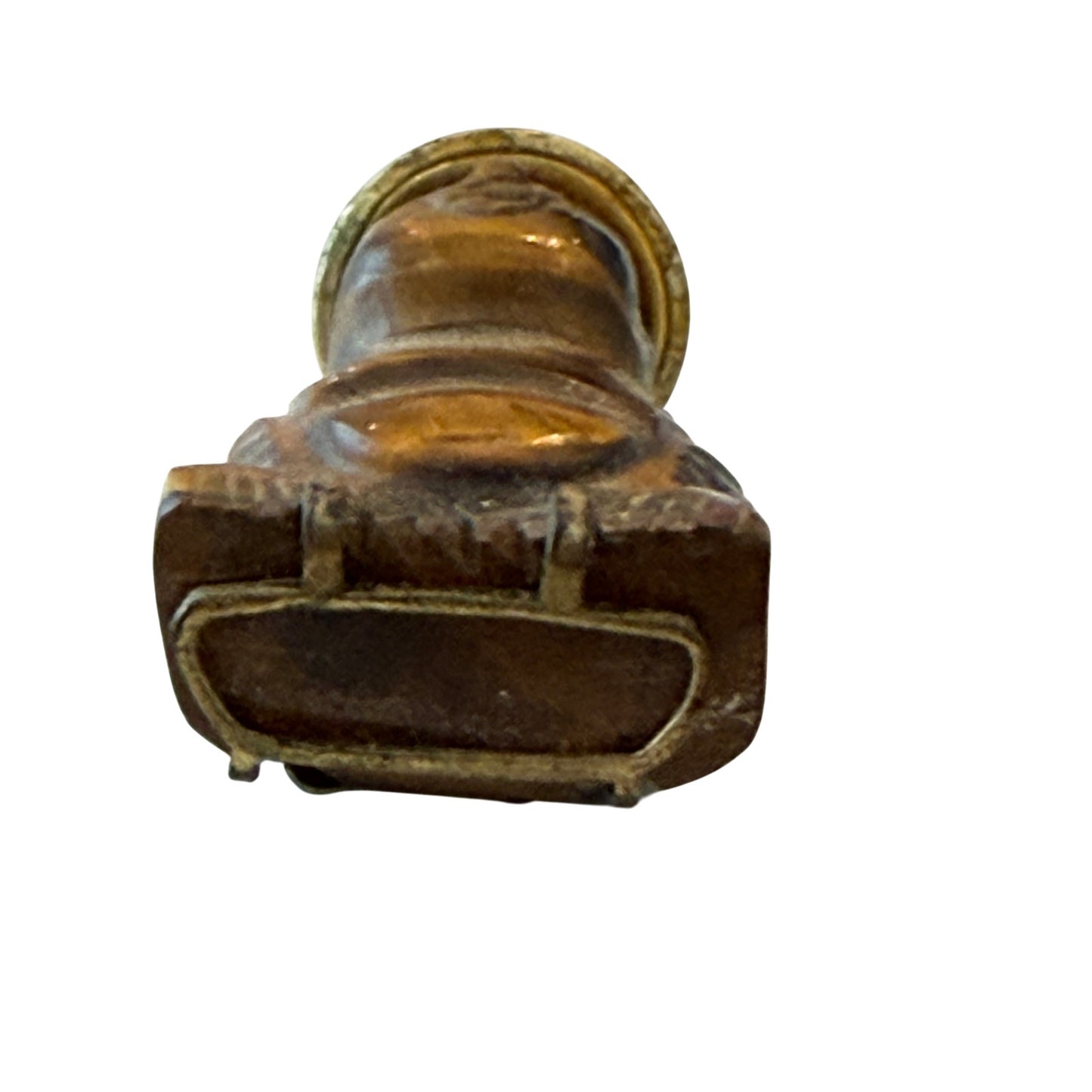Vintage Asian Tiger's Eye Hand Carved Buddha Charm Pendant 14 K Gold, Ruby Stone