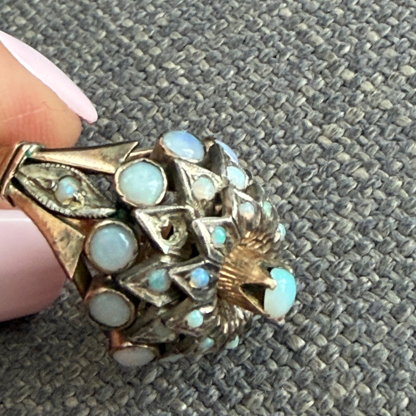 Antique Thai Princess Harem Opal Cluster Ring 14K Gold (2 Missing Stones)