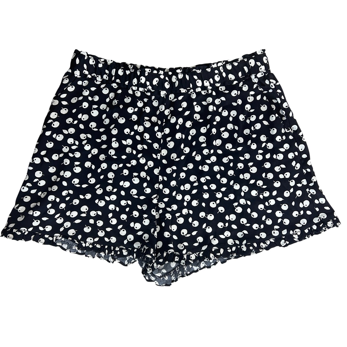 Maeve Anthropologie Black and Ivory Cherry Pattern Shorts Womens Size Large