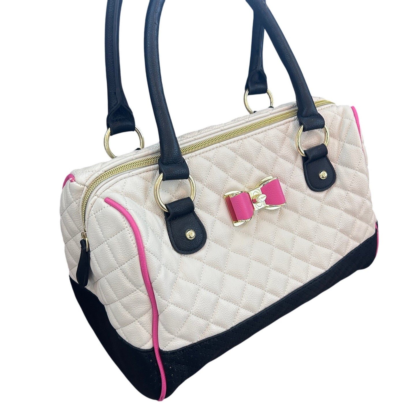 Betsey Johnson Black, White and Pink Quilted Top Handle Shoulder Bag