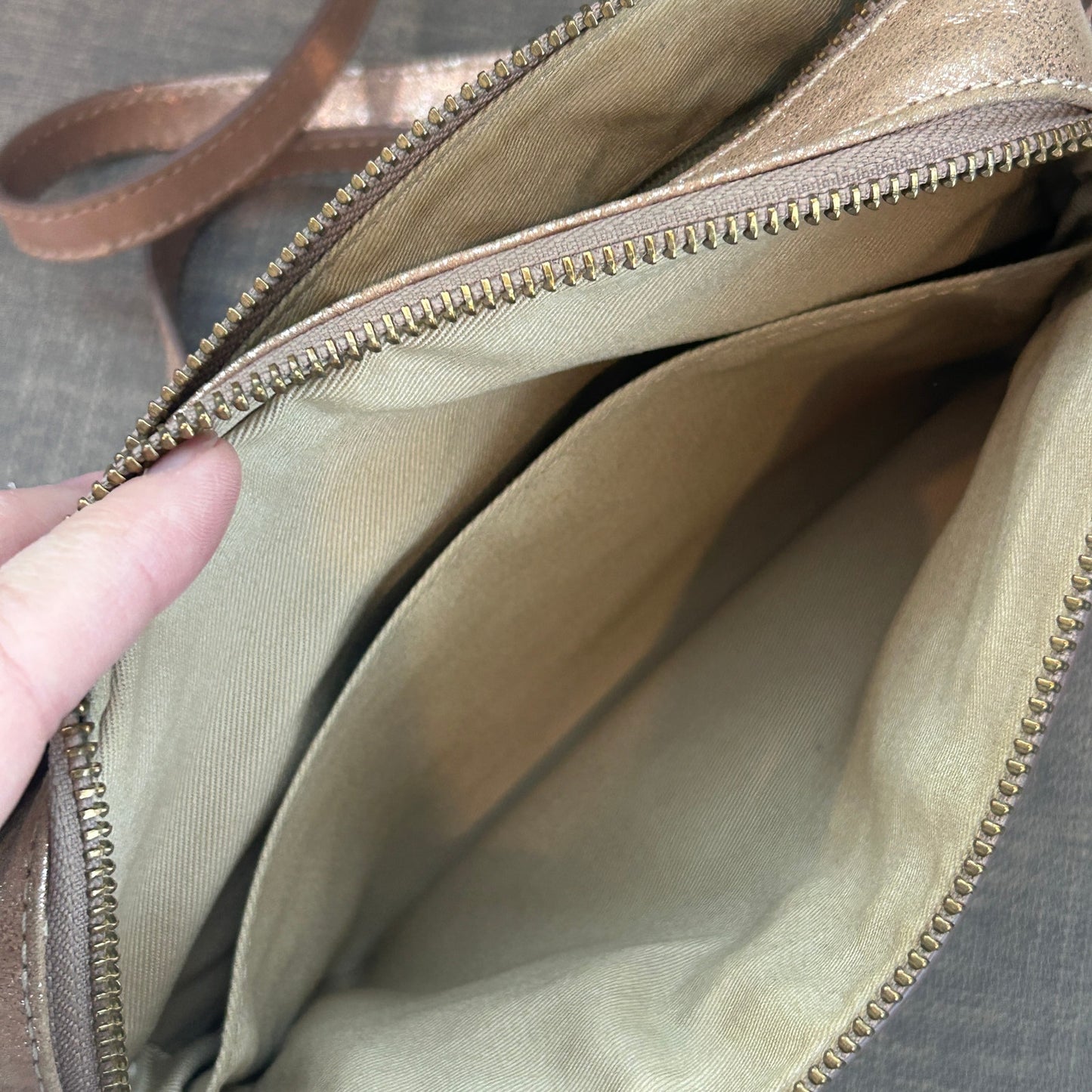 Fossil Bronze Sparkly Cow Hide Leather Crossbody Bag Handbag