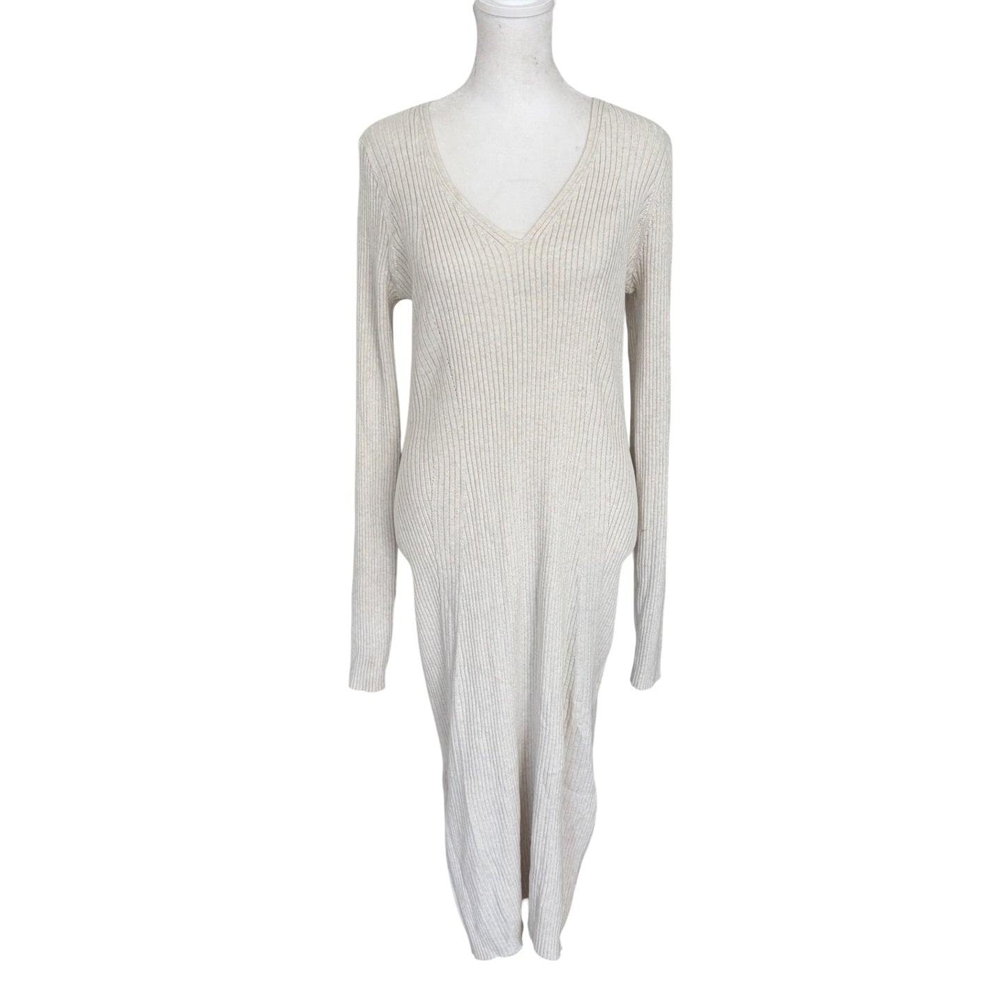 Athleta Ivory Oatmeal Ribbed Long Sleeve Sweater Dress Womens Size Medium Tall