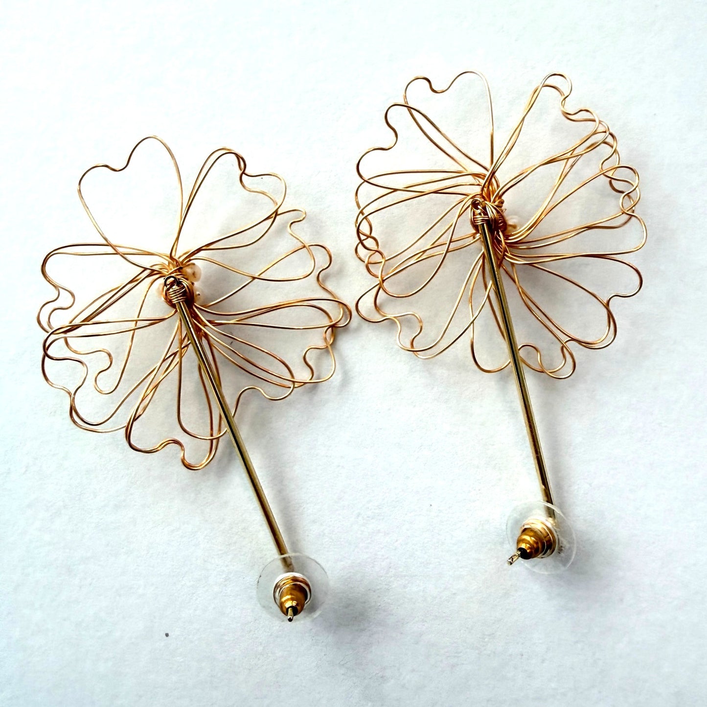 Anthropologie Gold Wire Flower Drop Earrings Pearl Centers