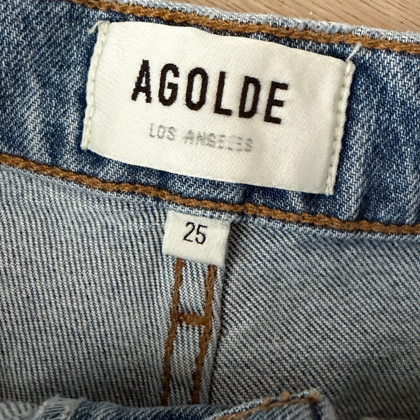 AGOLDE Riley High Rise Straight Crop Button Fly Jeans Distressed Womens Size 25