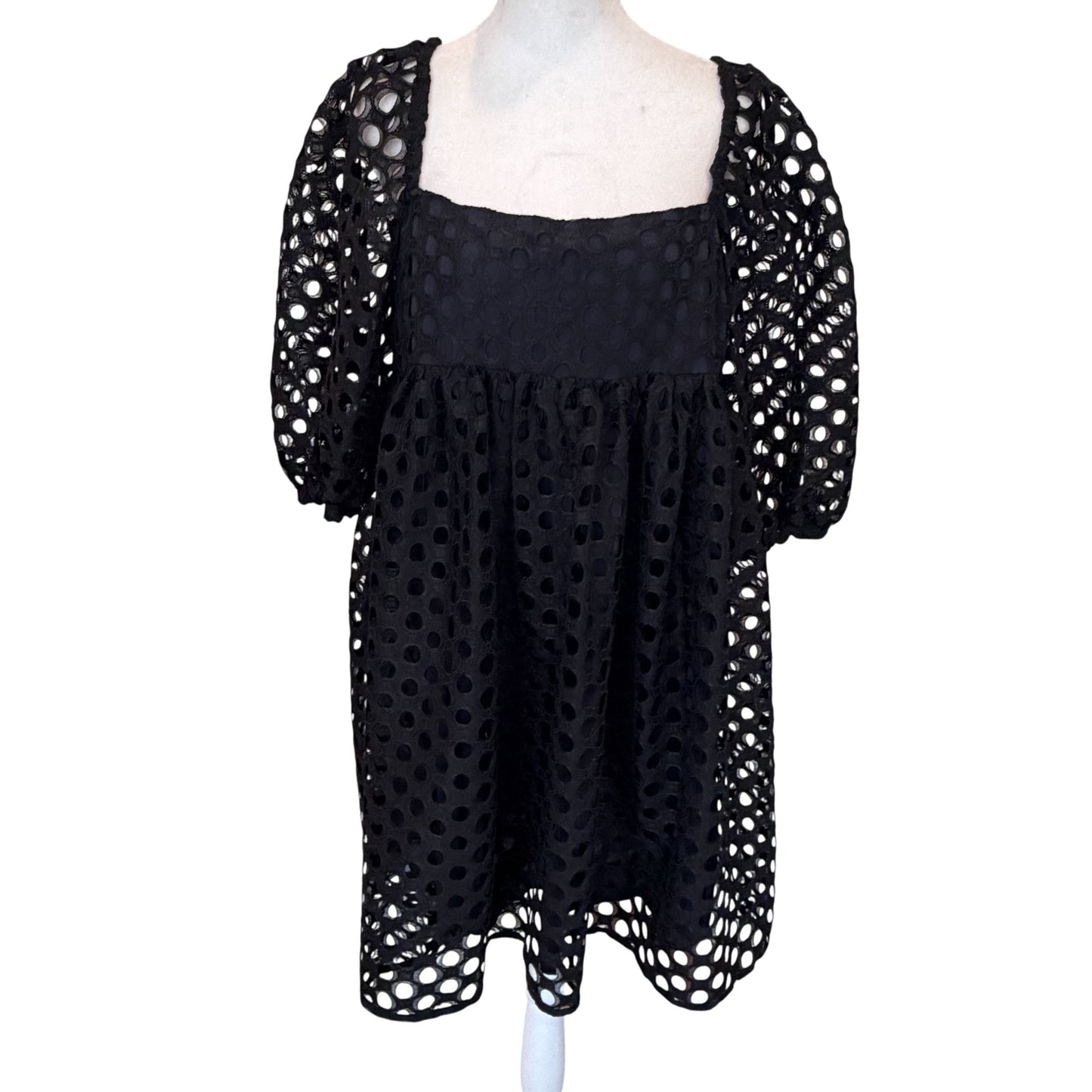 Kimchi Blue Puff Sleeve Black Eyelet Mini Dress Womens Size Large