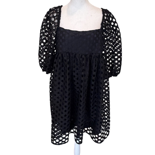 Kimchi Blue Puff Sleeve Black Eyelet Mini Dress Womens Size Large
